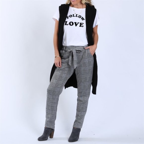 Coco and Main Plaid Tie Pants - Picture 1 of 3